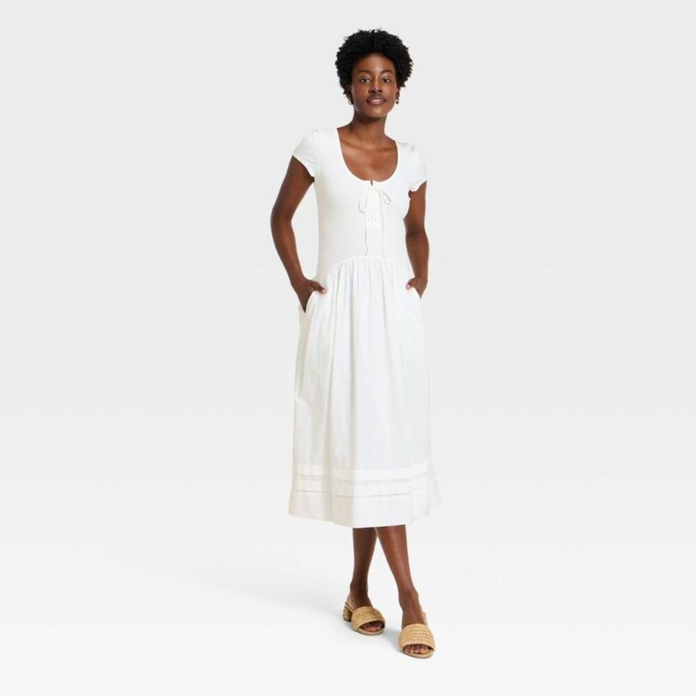 Women's Western Cap Short Sleeve Maxi A-Line Dress - Universal Thread White XL